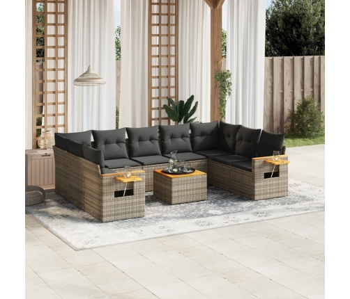 vidaXL 10-daļīgs dārza dīvāna komplekts ar matračiem, pelēks PE pinums