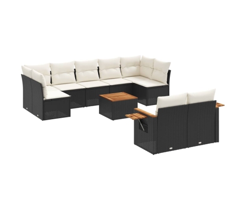 vidaXL 10-daļīgs dārza dīvāna komplekts, matrači, melna PE rotangpalma