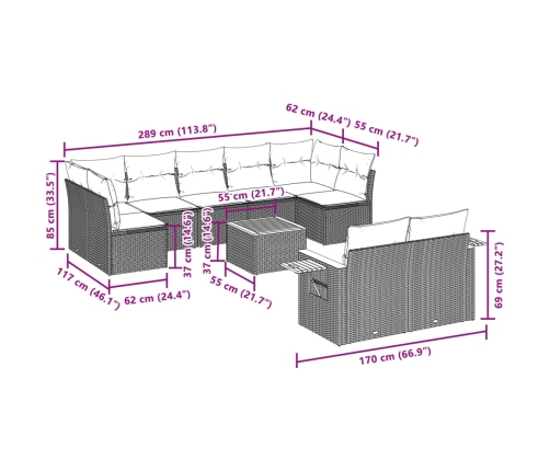 10-Daļīgs Dārza Dīvāna Komplekts, Matrači, Melna Pe Rotangpalma Vidaxl