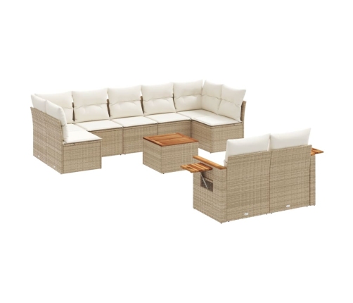 vidaXL 10-daļīgs dārza dīvāna komplekts, matrači, bēša PE rotangpalma