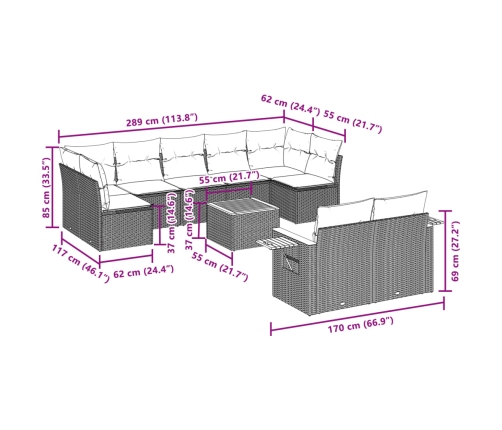 vidaXL 10-daļīgs dārza dīvāna komplekts, matrači, bēša PE rotangpalma