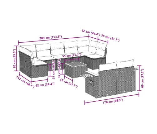 10Daļīgs Dārza Dīvāna Komplekts Ar Matračiem Pelēka Rotangpalma Vidaxl