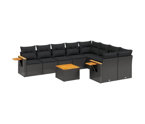 vidaXL 10-daļīgs dārza dīvāna komplekts, matrači, melna PE rotangpalma