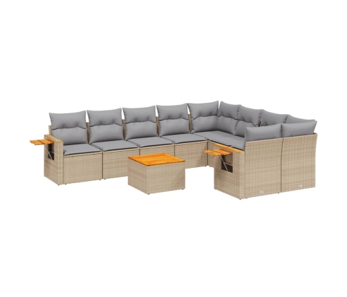 vidaXL 10-daļīgs dārza dīvāna komplekts, matrači, bēša PE rotangpalma