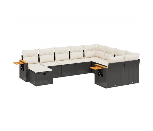 vidaXL 10-daļīgs dārza dīvāna komplekts, matrači, melna PE rotangpalma