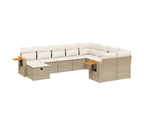 vidaXL 10-daļīgs dārza dīvāna komplekts, matrači, bēša PE rotangpalma