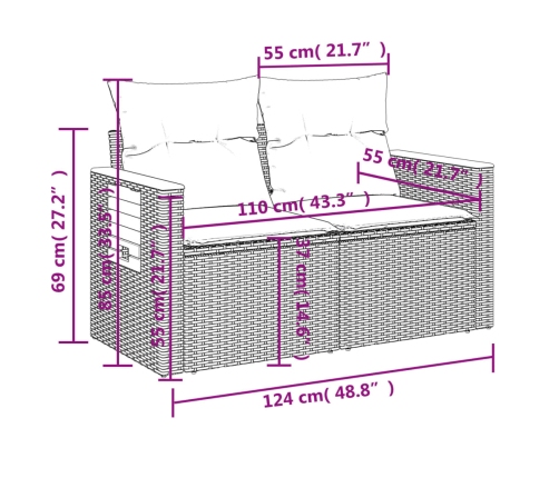 vidaXL 10-daļīgs dārza dīvāna komplekts, matrači, bēša PE rotangpalma