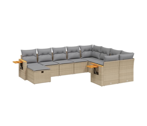 vidaXL 10-daļīgs dārza dīvāna komplekts, matrači, bēša PE rotangpalma