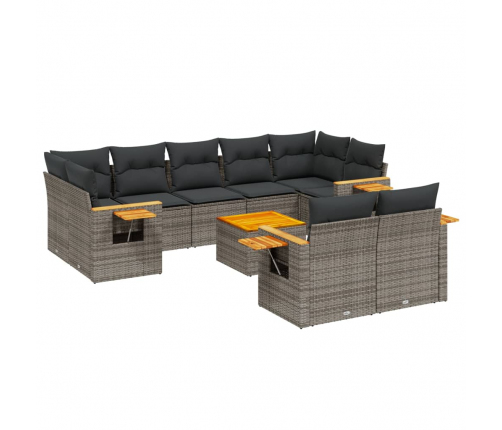 10-Daļīgs Dārza Dīvāna Komplekts Ar Matračiem, Pelēks Pe Pinums Vidaxl