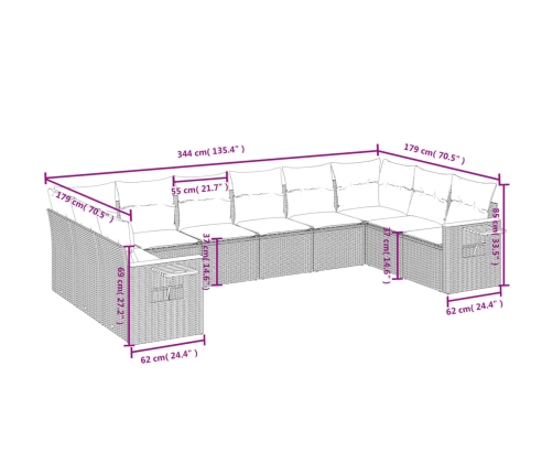 10-Daļīgs Dārza Dīvāna Komplekts, Matrači, Bēša Pe Rotangpalma Vidaxl