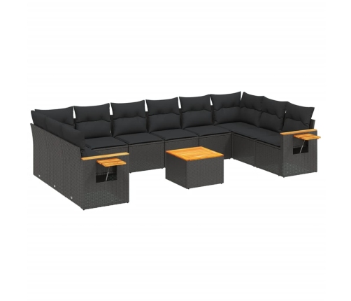 vidaXL 11-daļīgs dārza dīvāna komplekts, matrači, melna PE rotangpalma