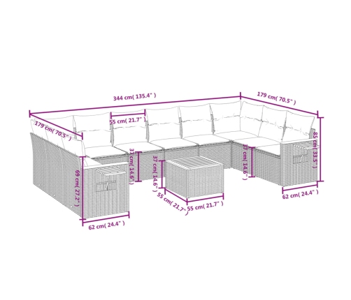 11-Daļīgs Dārza Dīvāna Komplekts, Matrači, Melna Pe Rotangpalma Vidaxl