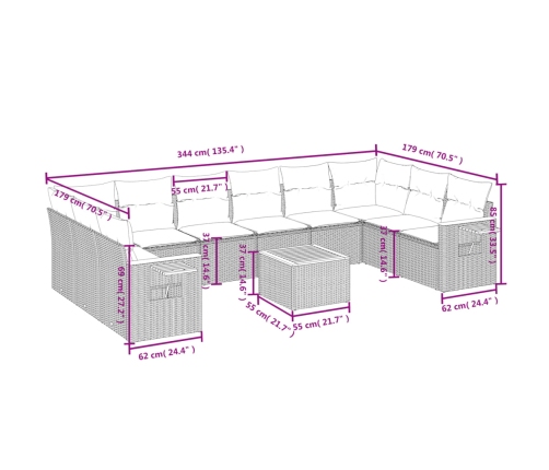 11-Daļīgs Dārza Dīvāna Komplekts, Matrači, Bēša Pe Rotangpalma Vidaxl