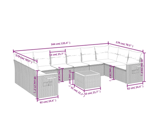 11-Daļīgs Dārza Dīvāna Komplekts Ar Matračiem, Pelēks Pe Pinums Vidaxl