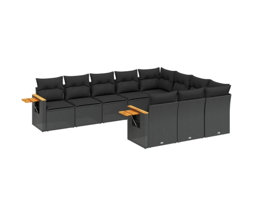 vidaXL 10-daļīgs dārza dīvāna komplekts, matrači, melna PE rotangpalma