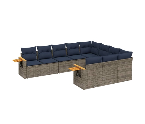 10-Daļīgs Dārza Dīvāna Komplekts Ar Matračiem, Pelēks Pe Pinums Vidaxl