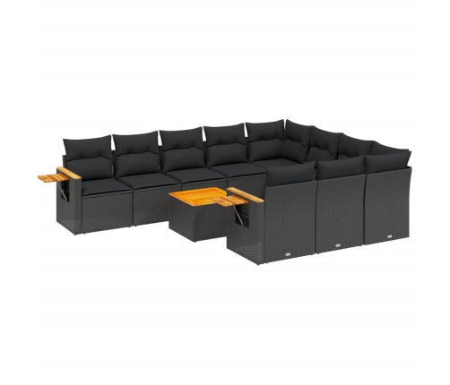 vidaXL 11-daļīgs dārza dīvāna komplekts, matrači, melna PE rotangpalma