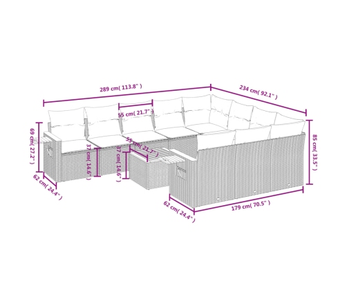 vidaXL 11-daļīgs dārza dīvāna komplekts, matrači, bēša PE rotangpalma