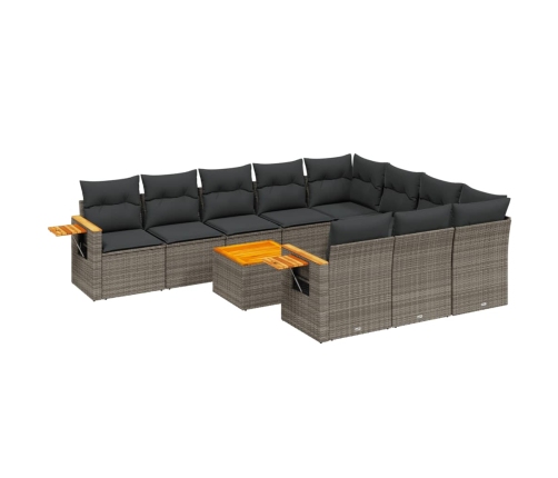 vidaXL 11-daļīgs dārza dīvāna komplekts ar matračiem, pelēks PE pinums