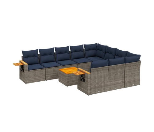 11-Daļīgs Dārza Dīvāna Komplekts Ar Matračiem, Pelēks Pe Pinums Vidaxl