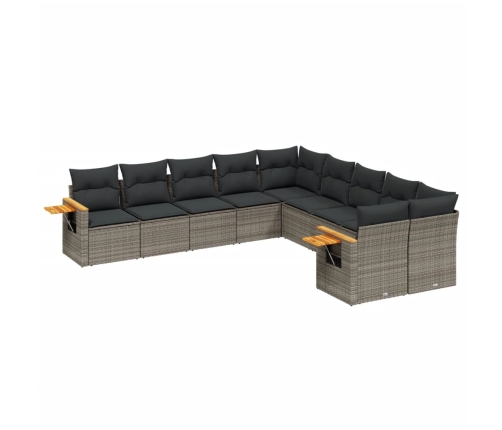 vidaXL 10-daļīgs dārza dīvāna komplekts ar matračiem, pelēks PE pinums