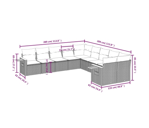 vidaXL 10-daļīgs dārza dīvāna komplekts ar matračiem, pelēks PE pinums
