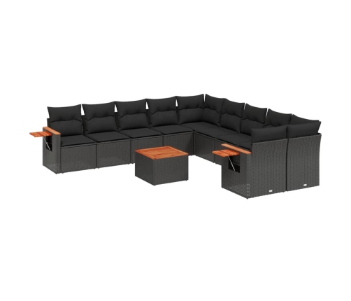 vidaXL 11-daļīgs dārza dīvāna komplekts, matrači, melna PE rotangpalma