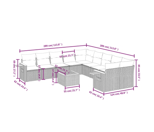 vidaXL 11-daļīgs dārza dīvāna komplekts, matrači, melna PE rotangpalma
