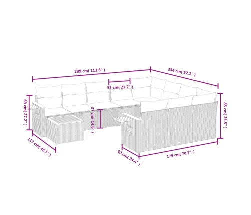vidaXL 11-daļīgs dārza dīvāna komplekts, matrači, melna PE rotangpalma