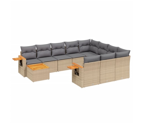 vidaXL 11-daļīgs dārza dīvāna komplekts, matrači, bēša PE rotangpalma