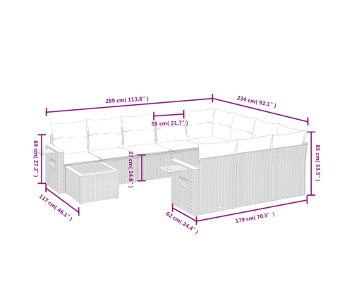 vidaXL 11-daļīgs dārza dīvāna komplekts, matrači, bēša PE rotangpalma
