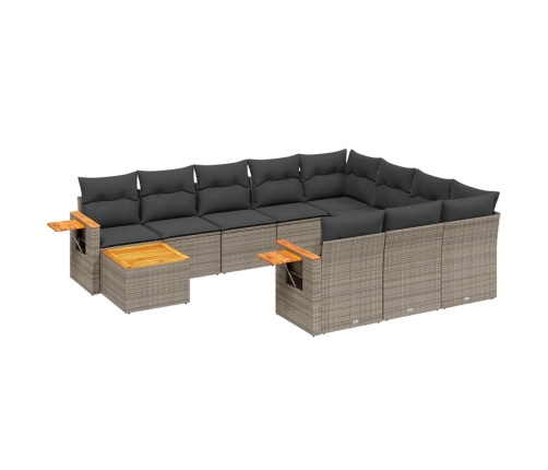 vidaXL 11-daļīgs dārza dīvāna komplekts ar matračiem, pelēks PE pinums