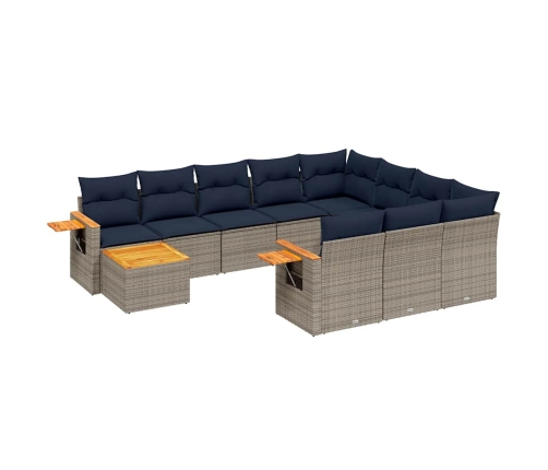 11-Daļīgs Dārza Dīvāna Komplekts Ar Matračiem, Pelēks Pe Pinums Vidaxl