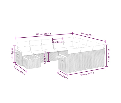 11-Daļīgs Dārza Dīvāna Komplekts Ar Matračiem, Pelēks Pe Pinums Vidaxl