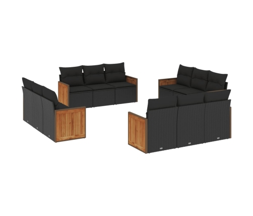 vidaXL 12-daļīgs dārza dīvānu komplekts, matrači, melna PE rotangpalma