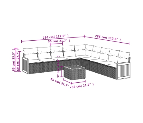 vidaXL 10-daļīgs dārza dīvāna komplekts, matrači, bēša PE rotangpalma