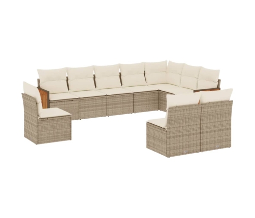 vidaXL 10-daļīgs dārza dīvāna komplekts, matrači, bēša PE rotangpalma