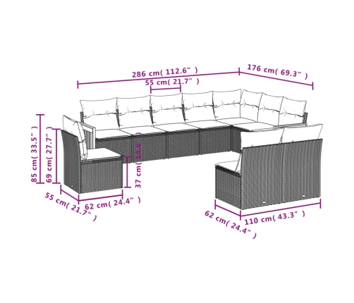 vidaXL 10-daļīgs dārza dīvāna komplekts, matrači, bēša PE rotangpalma