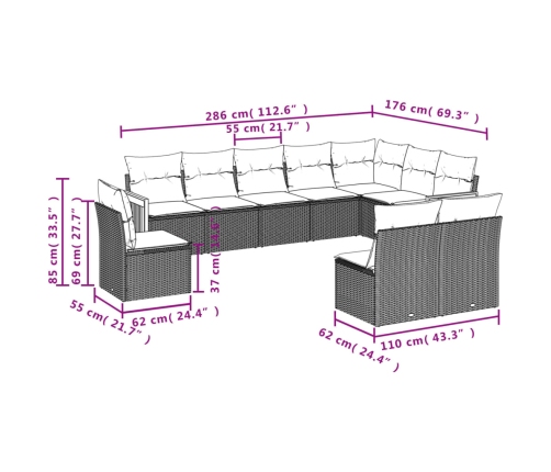 10-Daļīgs Dārza Dīvāna Komplekts, Matrači, Bēša Pe Rotangpalma Vidaxl