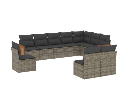 vidaXL 10-daļīgs dārza dīvāna komplekts ar matračiem, pelēks PE pinums