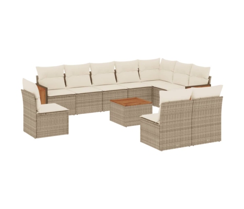 vidaXL 11-daļīgs dārza dīvāna komplekts, matrači, bēša PE rotangpalma