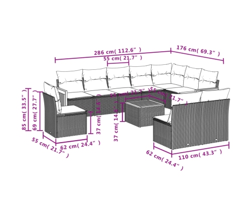 vidaXL 11-daļīgs dārza dīvāna komplekts, matrači, bēša PE rotangpalma