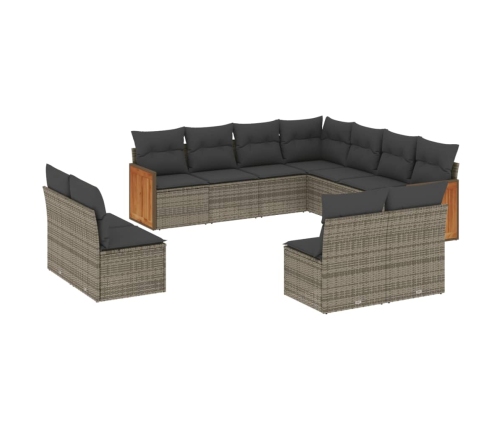 vidaXL 11-daļīgs dārza dīvāna komplekts ar matračiem, pelēks PE pinums