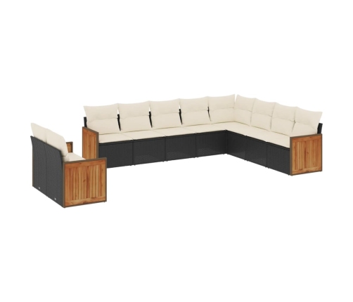 vidaXL 10-daļīgs dārza dīvāna komplekts, matrači, melna PE rotangpalma