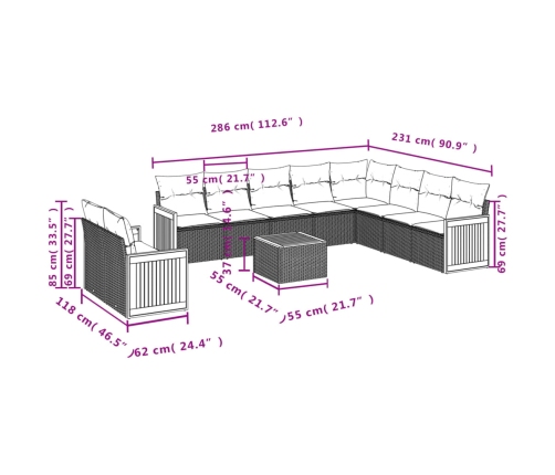 11-Daļīgs Dārza Dīvāna Komplekts, Matrači, Melna Pe Rotangpalma Vidaxl