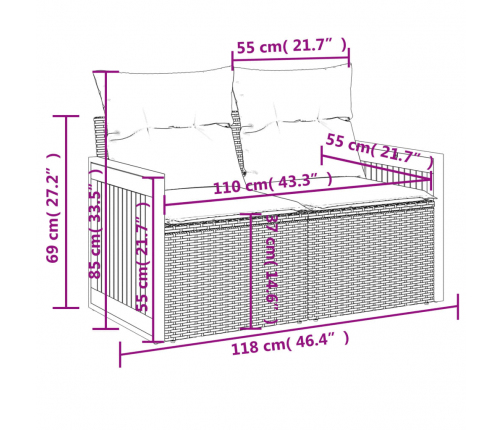 vidaXL 11-daļīgs dārza dīvāna komplekts ar matračiem, pelēks PE pinums