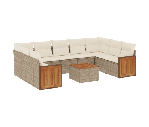 vidaXL 10-daļīgs dārza dīvāna komplekts, matrači, bēša PE rotangpalma