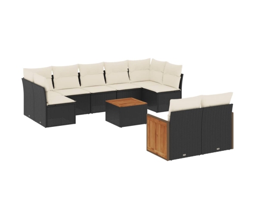 vidaXL 10-daļīgs dārza dīvāna komplekts, matrači, melna PE rotangpalma