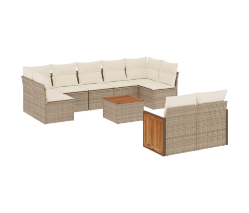 vidaXL 10-daļīgs dārza dīvāna komplekts, matrači, bēša PE rotangpalma