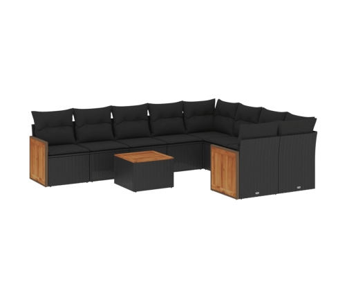 vidaXL 10-daļīgs dārza dīvāna komplekts, matrači, melna PE rotangpalma